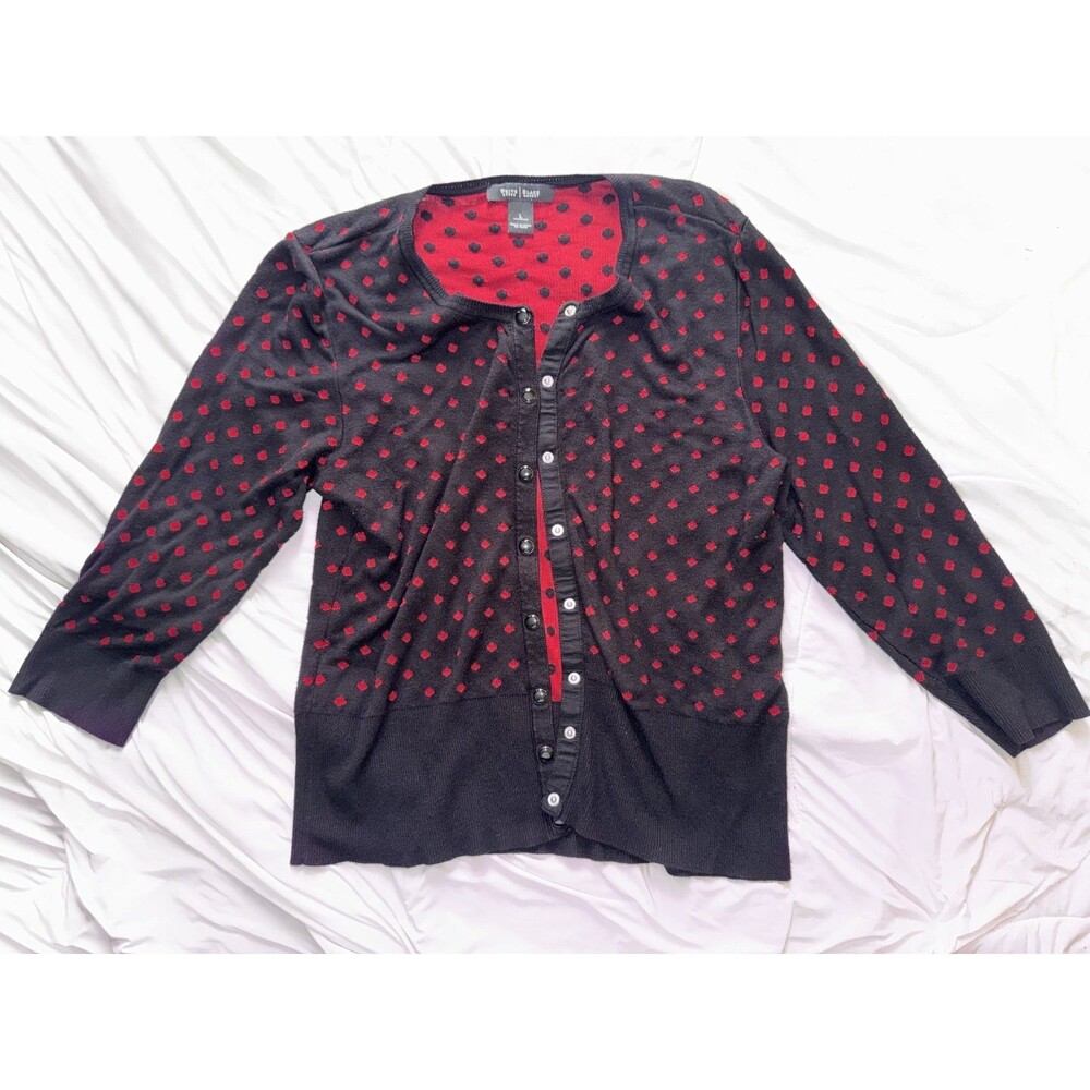 White House Black Market Cardigan Sweater Women's Large Polka Dot Snap Button